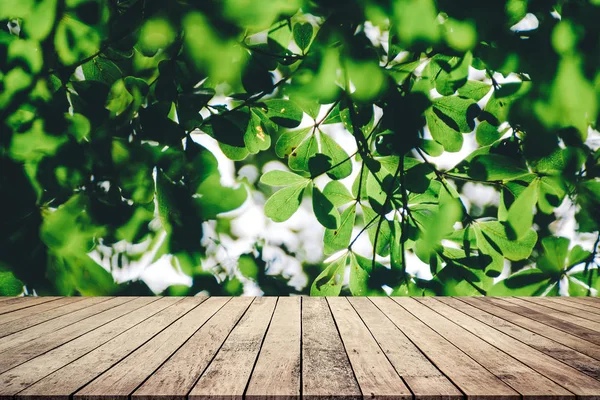 抽象的な自然緑の葉の背景を持つ古い木製の板 — ストック写真