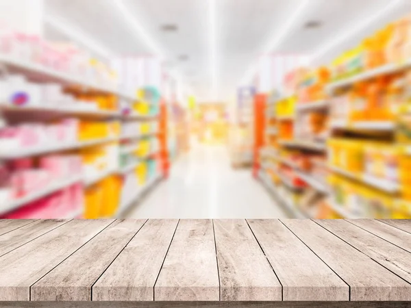Madeira Pranchas Chão Com Fundo Supermercado Desfoque — Fotografia de Stock