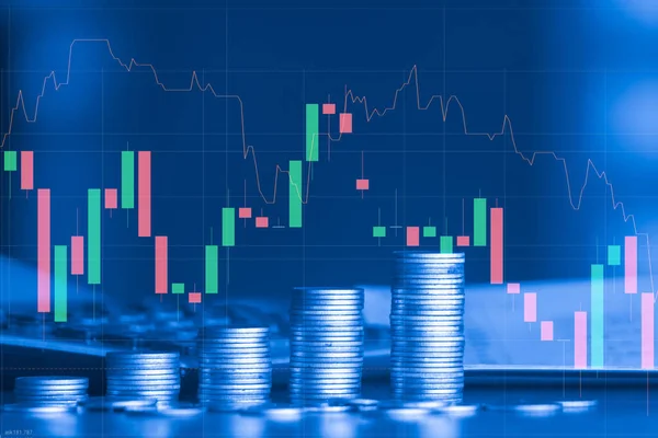 Pila Moneda Dinero Hoja Contabilidad Con Gráfico Comercio Concepto Inversión —  Fotos de Stock