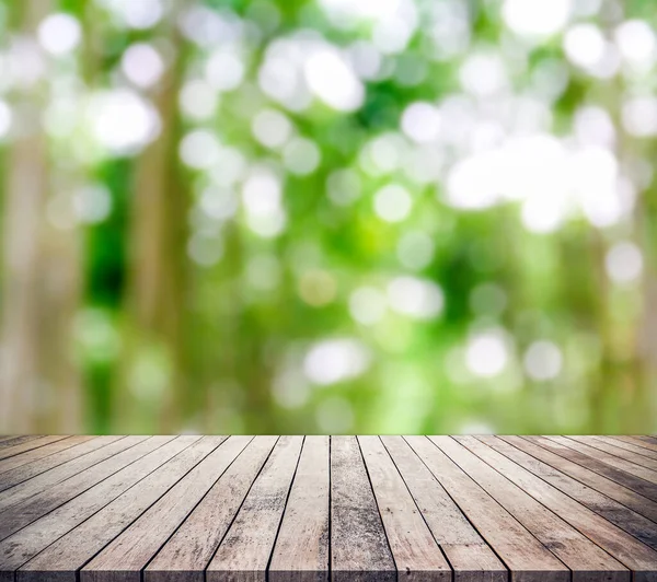 Tablón Madera Vieja Con Fondo Bokeh Borroso Verde Natural Abstracto — Foto de Stock