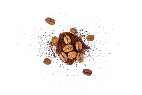 Roasted Brown Coffee Beans Isolated White Background Top View — Stock Photo, Image