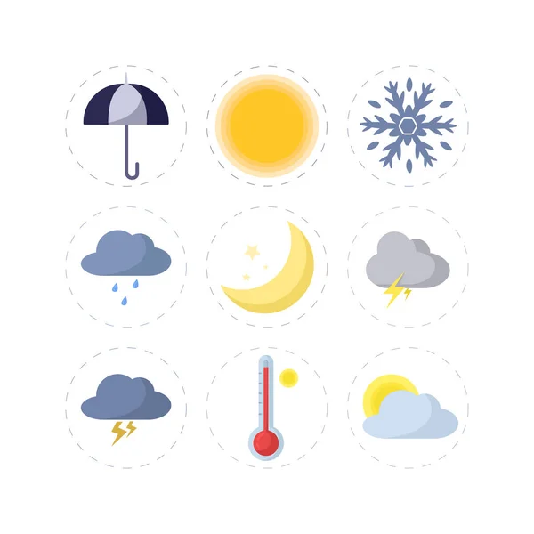 Weather Forecast Flat Icon Set Sun Rain Clouds Sun — Stock Vector