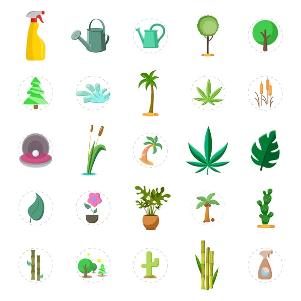 Plan Flat Icon Set Bamboo Tree Flower Marijuana Leaf Palm — Stock Vector
