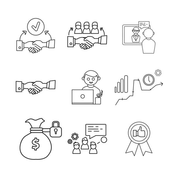 Outsourcing Line Icon Set Con Freelancer Acuerdo Apretón Manos Trabajo — Archivo Imágenes Vectoriales