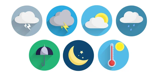 Pronóstico Del Tiempo Icono Plano Con Sombra Larga Sol Lluvia — Vector de stock