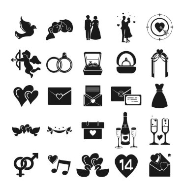 Aşk ikonu set düğün ikonları, aşk güvercinleri, aşk çifti, aşk mesajı