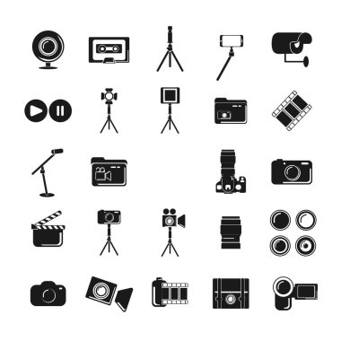 Kamera, dijital kamera, tripod, kamera merceği ikonu. Çokluortam simgesi ayarlandı