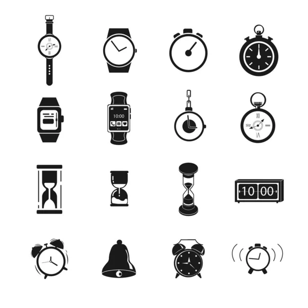 Conjunto Iconos Reloj Con Reloj Reloj Inteligente Vidrio Arena Reloj — Vector de stock