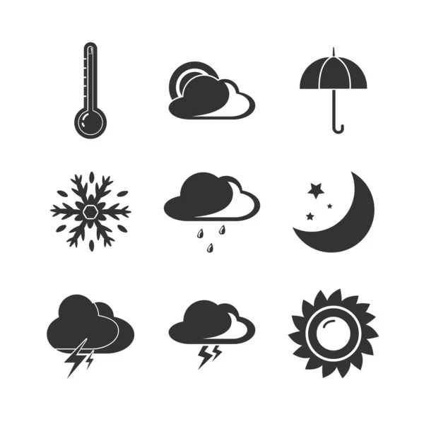 Icono Pronóstico Del Tiempo Establecido Con Sol Lluvia Nubes Sol — Vector de stock