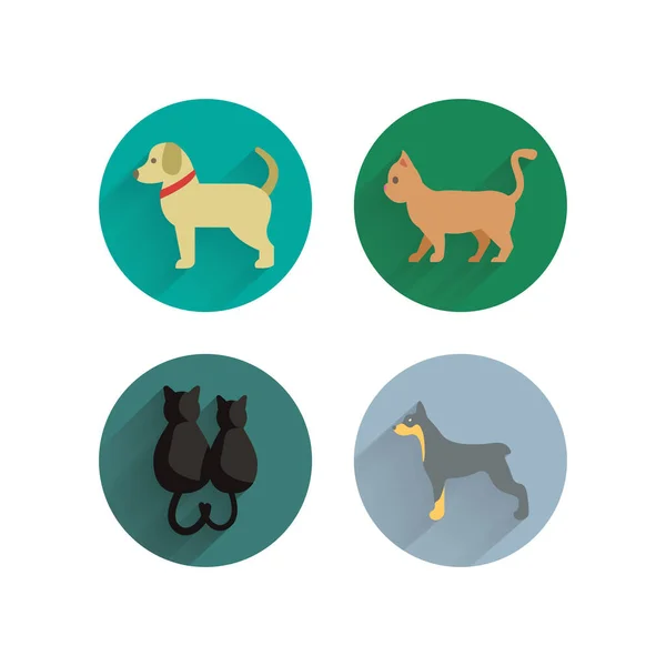 Cat Dog Flat Icon Set Long Shadow — Stock Vector