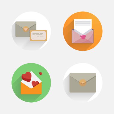 Uzun gölgeli, renkli düz simgeli bir zarf. aşk iletileri