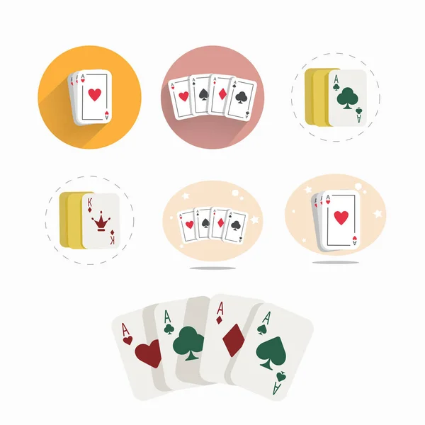 Four Aces Playing Cards Icône Plate Carte Sertie Ombre Longue — Image vectorielle