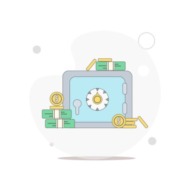 Para ile güvenli beyaz üzerinde izole vektör düz illüstrasyon