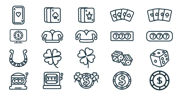 Casino Fondo Icono Línea Conjunto Con Tragaperras Casino Dados Jugando — Vector de stock