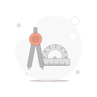 Geometri işareti. Beyaz üzerinde açıölçer vektör düz illüstrasyonlu pusula