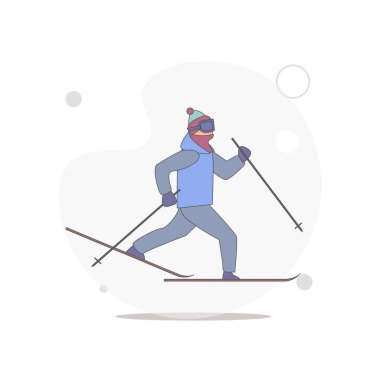 Beyaz üzerinde kayak sporcusu vektör düz illüstrasyon