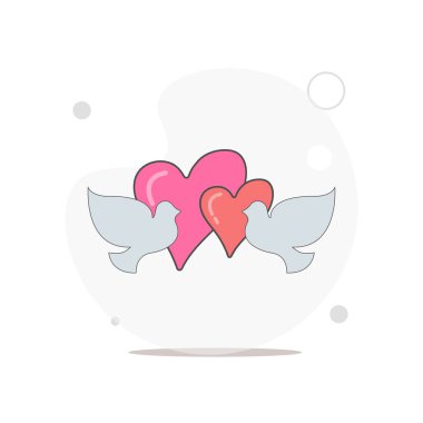 Beyaz üzerine kalp vektörü çizimi olan güvercinler