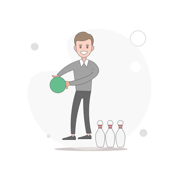 Man Playing Bowling Vector Flat Illustration White — Stock Vector