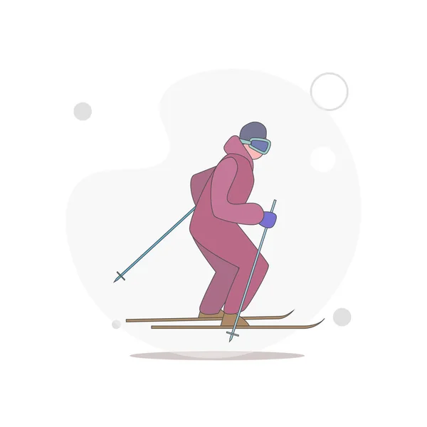 Ski Sportif Vecteur Plat Illustration Sur Blanc — Image vectorielle