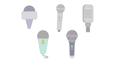 Beyaz zemin üzerinde mikrofon vektör düz çizim. basın mikrofonu. stüdyo mikrofonu