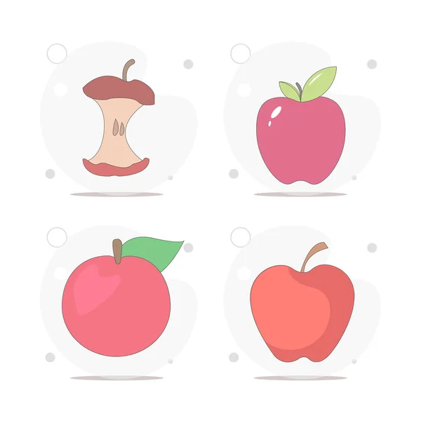 苹果扁平图标设置长阴影 红苹果 苹果核向量在白色背景上的平面插图 — 图库矢量图片