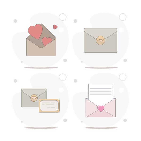 envelope with hearts vector flat illustration on white background. love messages