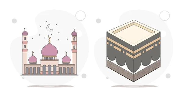 Mosquée Kaaba Vecteur Plat Illustration Sur Fond Blanc Icônes Plates — Image vectorielle