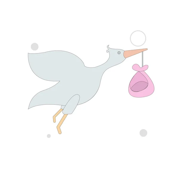Čáp Baby Vektor Ploché Ilustrace Bílém Pozadí — Stockový vektor