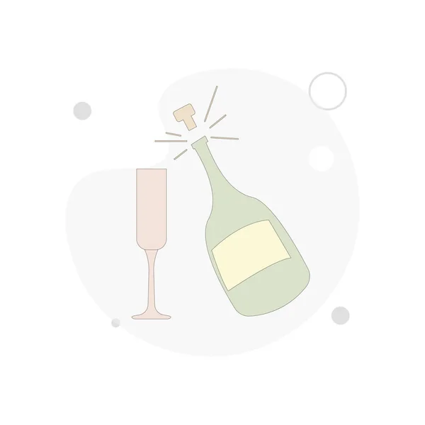 Champagner Mit Glasvektor Flache Abbildung Auf Weißem Hintergrund — Stockvektor
