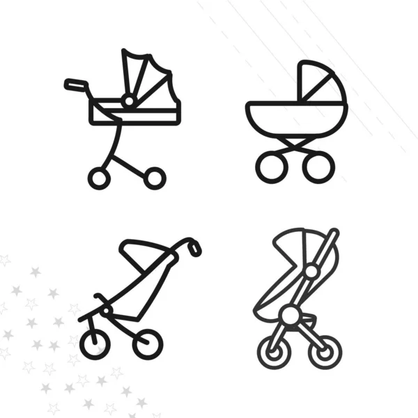 Baby Carriage Vector Line Icon Set — Stock Vector