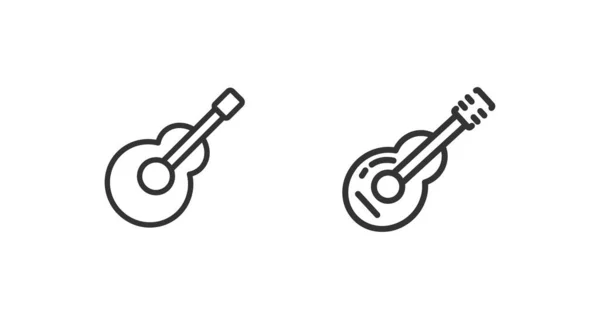 Guitar Line Icon Set Classical Spanish Guitar Acoustic Wooden Guitar — Stock Vector