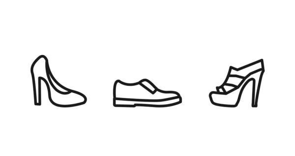 Vrouw Hiel Schoenen Lijn Pictogram Set — Stockvector