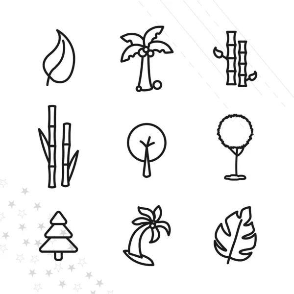 Tree Palm Bamboo Forest Firtree Line Icon Set — Stock Vector