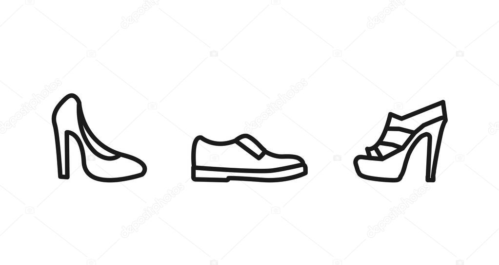 woman heel, shoes line icon set