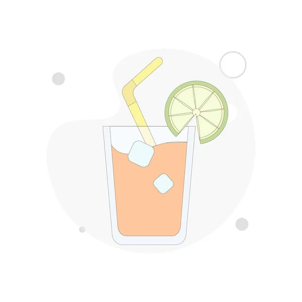 Jugo Con Cubitos Hielo Paja Limón Vector Ilustración Plana Sobre — Vector de stock