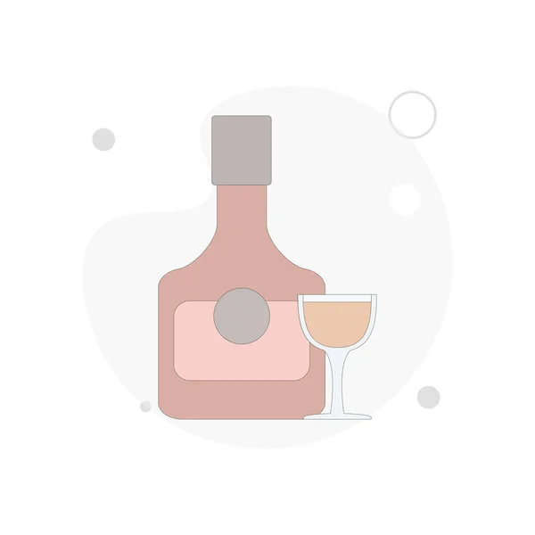 Cognac Flaska Med Glas Vektor Platt Illustration Vit Bakgrund — Stock vektor