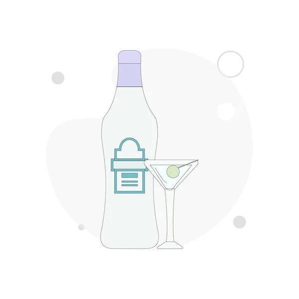 Bottiglia Vermut Con Vetro Vettore Illustrazione Piatta Sfondo Bianco — Vettoriale Stock