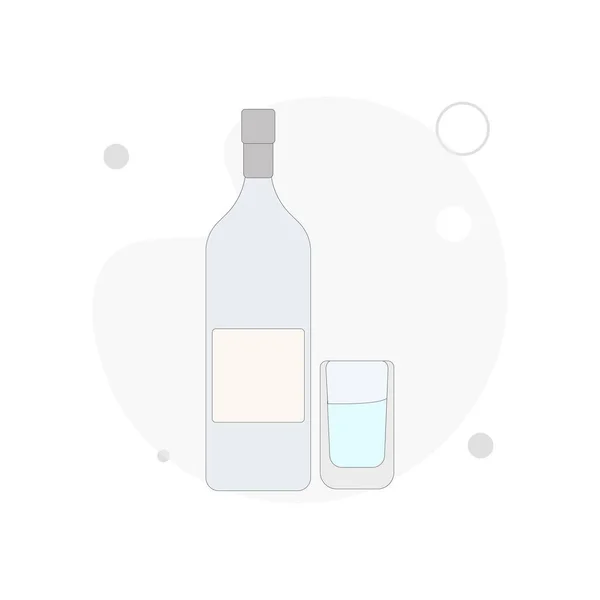 Wodkaflasche Mit Glasvektor Flache Abbildung Auf Weißem Hintergrund — Stockvektor