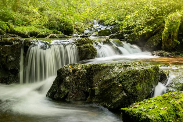 Longue Exposition Une Cascade Sur Rivière Hoar Oak Water Watersmeet — Photo