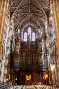 Worcester. Worcester Shire.Birleşik Krallık. 4. 2025. Worcester Katedrali 'ndeki nav orgu fotoğrafı.