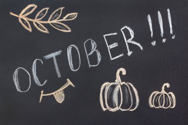 Siyah karatahtaya OKTOBER yazıldı. Ilık sonbahar havası. Hasat zamanı..