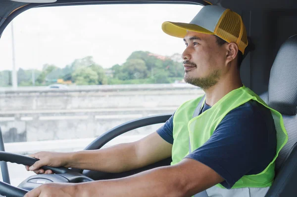 Professional Worker Truck Driver Confident Middle Aged Asian Man Wearing — Stock Photo, Image