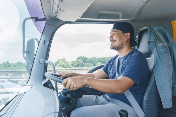 Smile Confidence Young Man Professional Truck Driver Business Long Transport — Stock Photo, Image