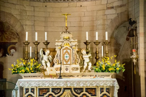 Altar Mor Santa Maria Ântica Uma Igreja Católica Romana Verona — Fotografia de Stock