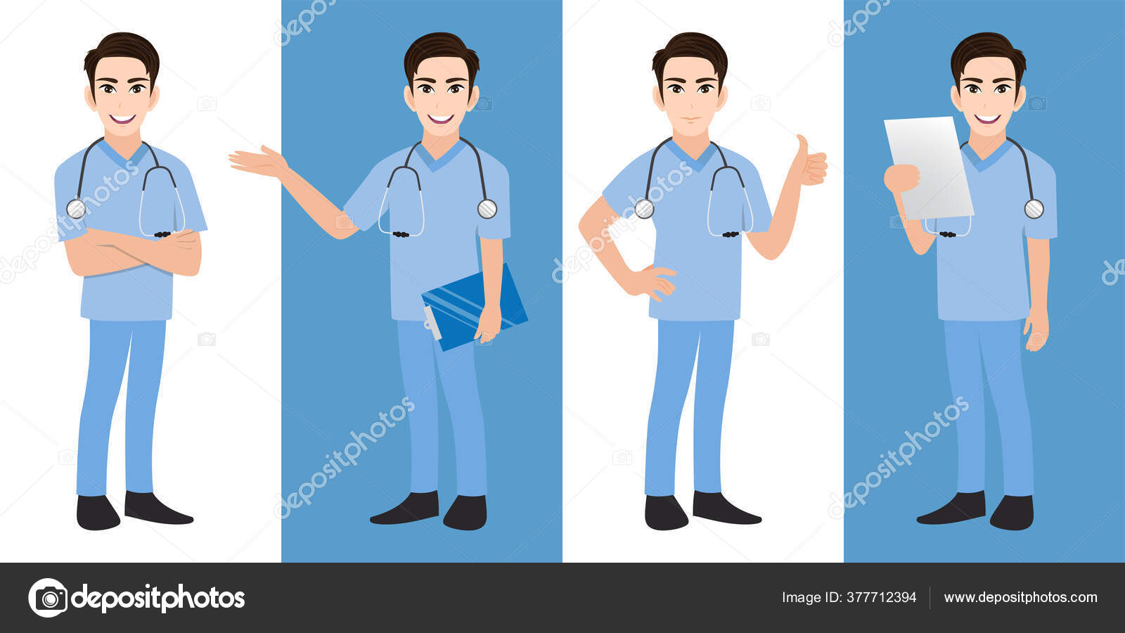 conjunto de personagens de desenhos animados de médico masculino, médico de  homem bonito em poses diferentes