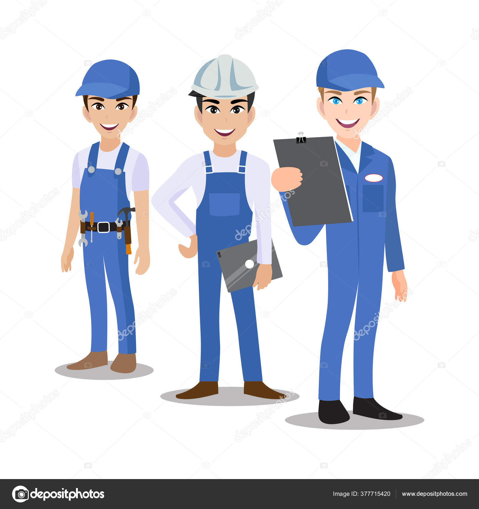 Engineer Technician Builders Mechanics People Teamwork Cartoon Character  Flat Icon Stock Vector by ©koongtita@gmail.com 377715420, image size:1600x1700
