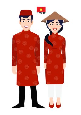 Vietnam 'da birkaç çizgi film karakteri geleneksel kostüm vektörü