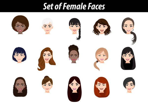 Soubor Ženských Portrétů Avatarů Izolovaných Bílém Pozadí Mezinárodní Ženy Lidé — Stockový vektor