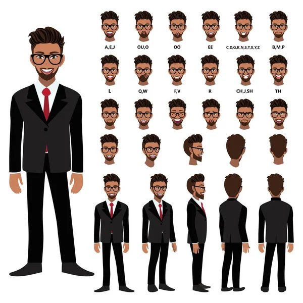 Personaggio Dei Cartoni Animati Con Uomo Affari Afroamericano Giacca Cravatta — Vettoriale Stock