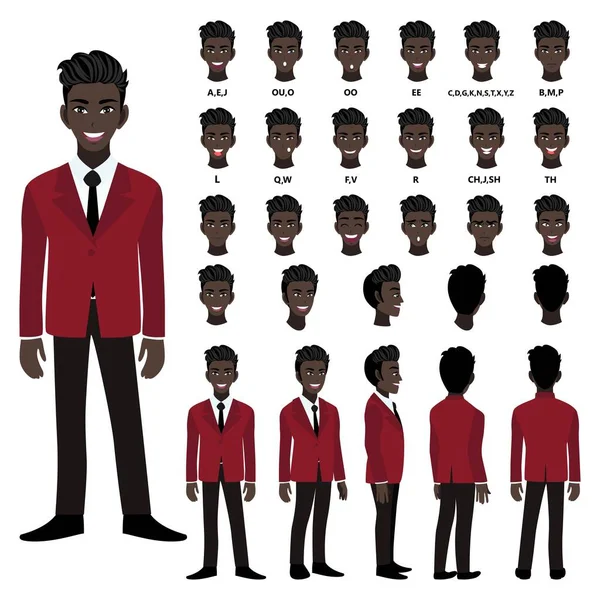 Personagem Desenhos Animados Com Homem Negócios Afro Americano Terno Para — Vetor de Stock